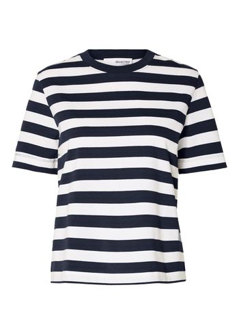 Selected Femme - T-shirt - SLFEssential SS Striped Boxy Tee NOOS - Dark Sapphire/White