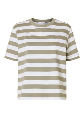 Selected Femme - T-paita - SLFEssential SS Striped Boxy Tee NOOS - Vetiver/White