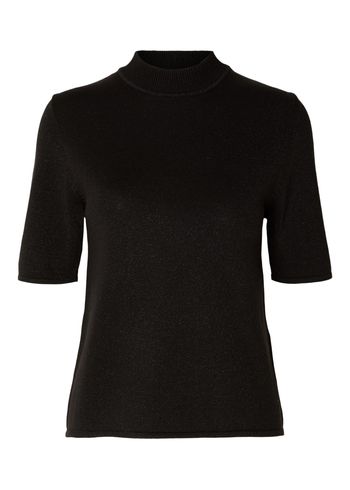 Selected Femme - T-shirt - SLFLura Lurex 2/4 Knit Tee - Black Glitter
