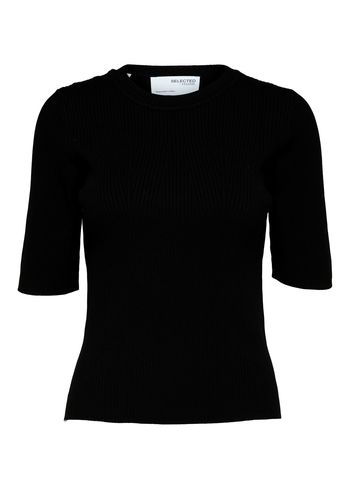 Selected Femme - Maglietta - SLFMala 2/4 Knit O-neck NOOS - Black