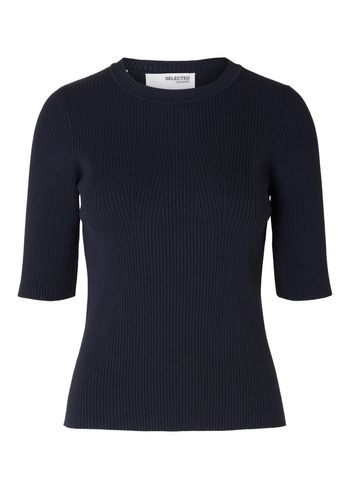 Selected Femme - T-shirt - SLFMala 2/4 Knit O-neck NOOS - Dark Sapphire