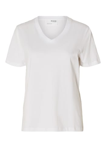 Selected Femme - T-paita - SLFMyessential SS V-neck Tee - White