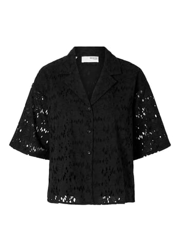 Selected Femme - T-shirt - SLFSonora 2/4 Broderi Shirt - Black