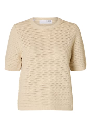 Selected Femme - Maglietta - SLFVinna SS Structure Knit O-Neck NOOS - Birch