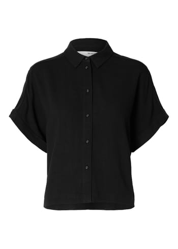 Selected Femme - T-shirt - SLFViva SS Cropped Shirt NOOS - Black