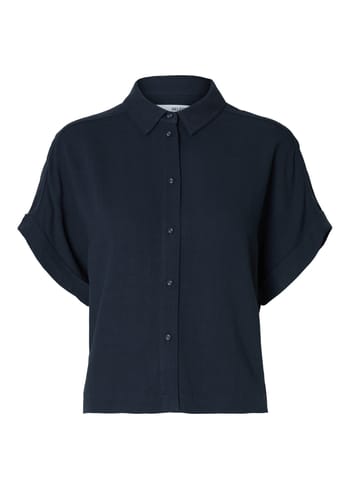 Selected Femme - Tričko - SLFViva SS Cropped Shirt NOOS - Dark Sapphire