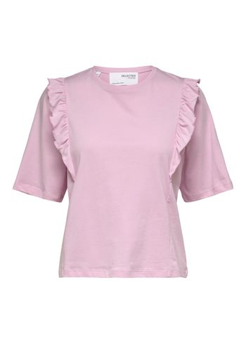 Selected Femme - Camiseta - SLFMaggie SS Ruffle Tee - Lilac Sachet