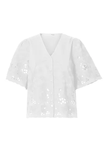 Selected Femme - Nahoru - SLFDahlia SS Broderi Shirt NOOS - Bright White