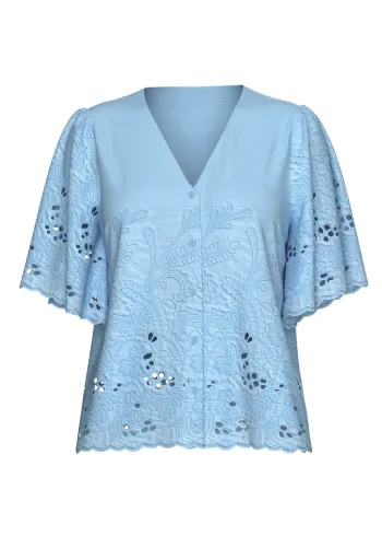 Selected Femme - Início - SLFDahlia SS Broderi Shirt NOOS - Cashmere Blue