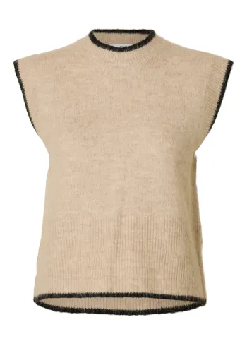 Selected Femme - Weste - SLFAlva O-Neck Knit Vest - Birch/Black Detail