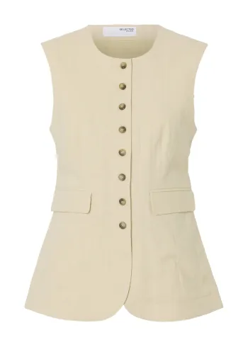 Selected Femme - Chaleco - SLFIluna SL Buttoned Pocket Vest - Sandshell