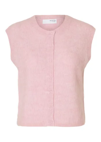 Selected Femme - Chaleco - SLFLulu SL Button O-neck Vest - Bleached Mauve Melange