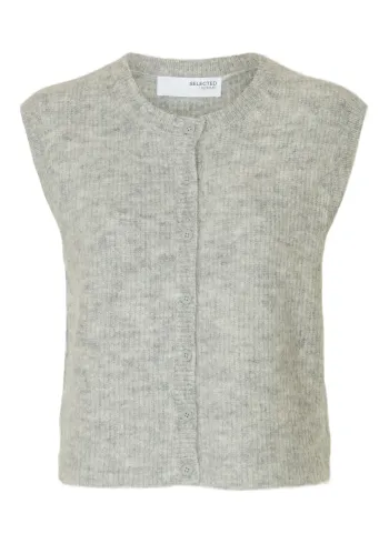 Selected Femme - Vest - SLFLulu SL Button O-neck Vest - Light Grey Melange