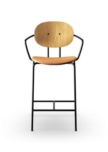 Sibast Furniture - Barkruk - Piet Hein Bar Armchair | Seat Upholstery - Natural Oiled Oak & Cognac Dunes Leather / Black