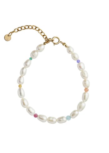 Stine A - Armbånd - WHITE PEARLS AND CANDY STONES BRACELET GOLD - Gold