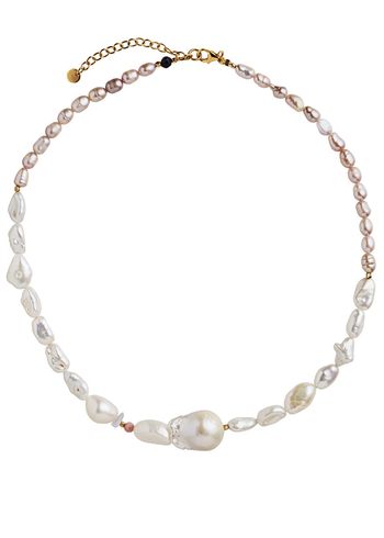 Stine A - Halsband - Chunky Glamour Pearl Necklace - White & Rose - Gold