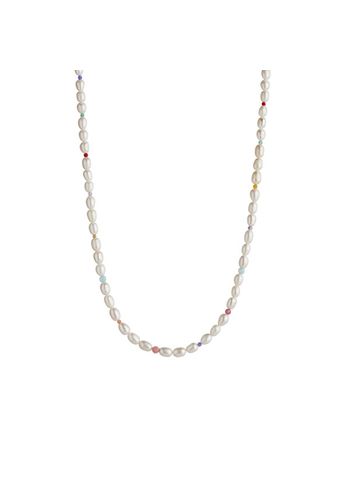 Stine A - Halskæde - White Pearls & candy Stone Necklace - Gold