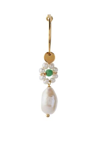 Stine A - Earring - Heavenly Flower Pearl Hoop - Gold/Green