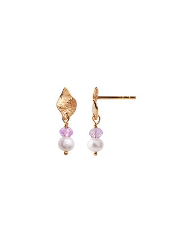 Stine A - Pendiente - Ile De L'amour with Pearl and Amethyst Earring - Gold