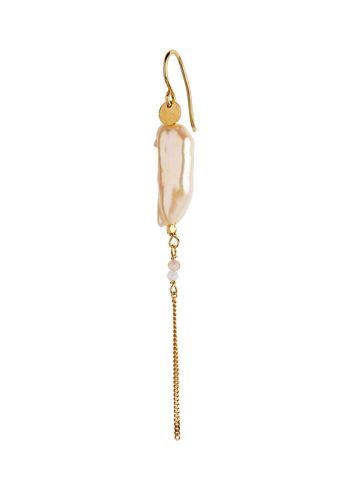 Stine A - Brinco - Long Baroque Pearl with Chain Earring - Peach Sorbet / Gold