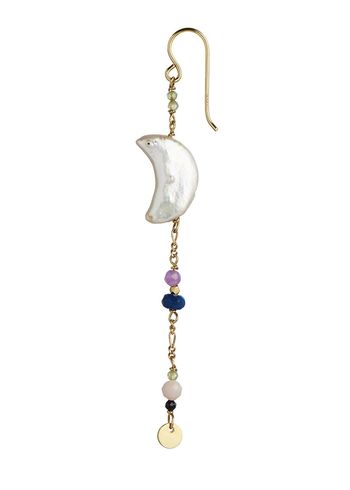 Stine A - Earring - Midnight Moon Pearl Earring - Gold with Gemstones