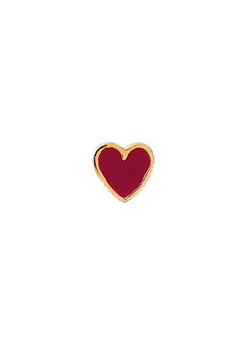 Stine A - Ørering - Petit Love Heart Earring - Gold/Burgundy