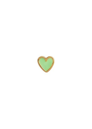 Stine A - Earring - Petit Love Heart Earring - Gold/Grass Green