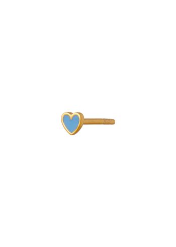 Stine A - Earring - Petit Love Heart Earring - Gold/Light Blue