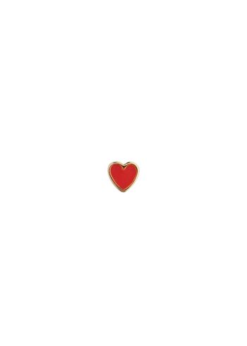 Stine A - - Petit Love Heart Earring - Gold/Red Coral