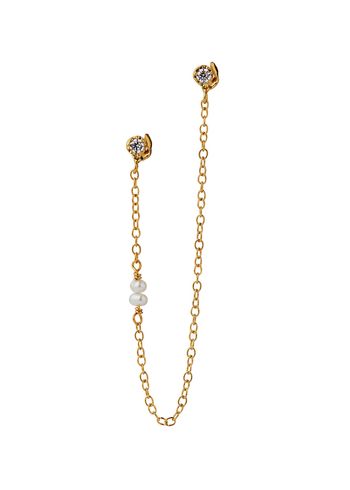 Stine A - Pendiente - Twin Flow Earring with Stones, Chain & Pearls - Gold