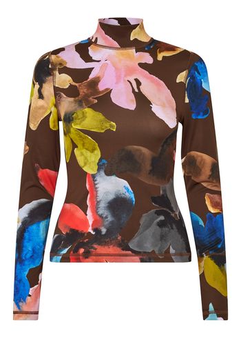 Stine Goya - Blus - Elastic High Neck Collared Top - Aquarelle Garden