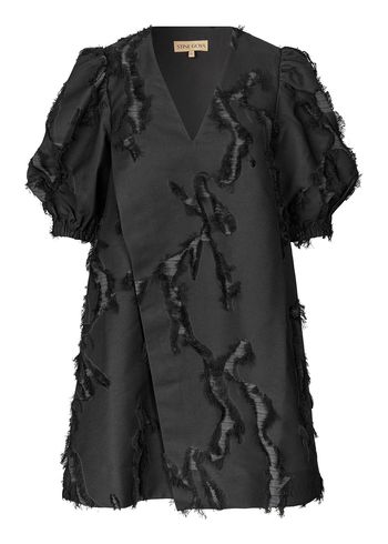 Stine Goya - Robe - Puffy Sleeves Mini Dress - Jet Black