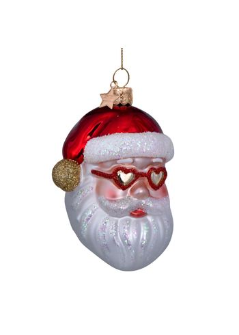 Vondels - Julkula - Ornament glass red santa w/heart glasses - Red