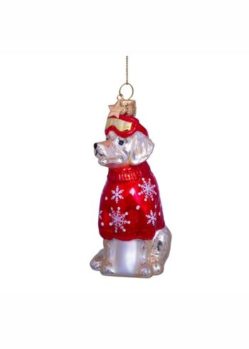 Vondels - Christmas Ball - Ornament glass blond golden retriever w/red ski outfit - Champagne