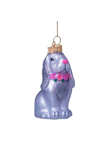 Vondels - Boule de Noël - Ornament glass grey rabbit w/flower necklace - Grey
