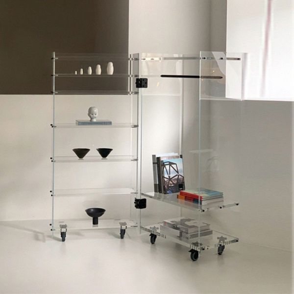 A. Petersen Roller cabinet with hanger bar and shelves, acrylic