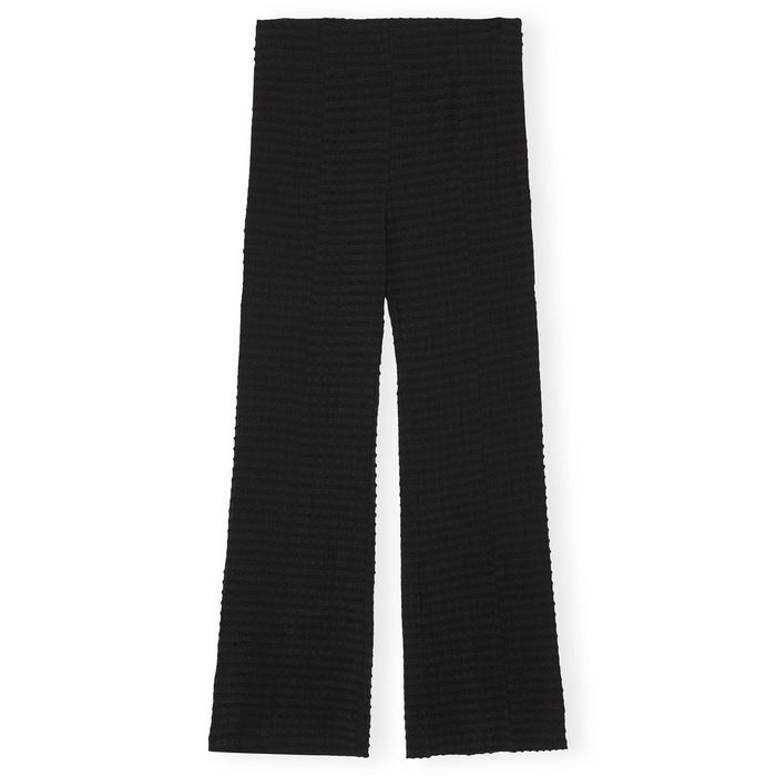 Ganni - Stretch Seersucker Cropped Pants - Pants - Black