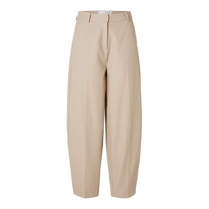 Selected Femme - SLFNyna HW Barrel Pant - Pants - Humus