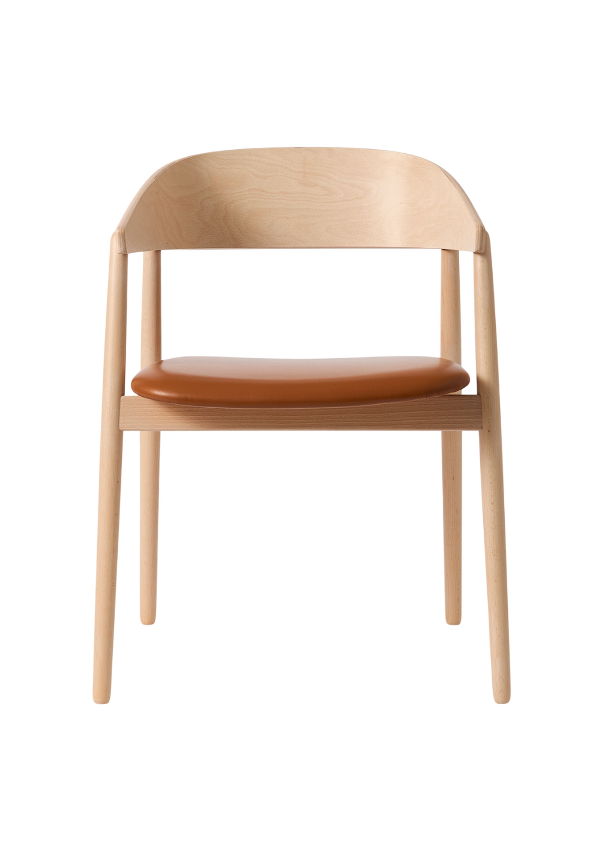 Andersen Furniture - Chaise à manger - AC2 Chair / Padded Seat - Hêtre / Blanc pigmenté laqué mat / Cuir : Cognac