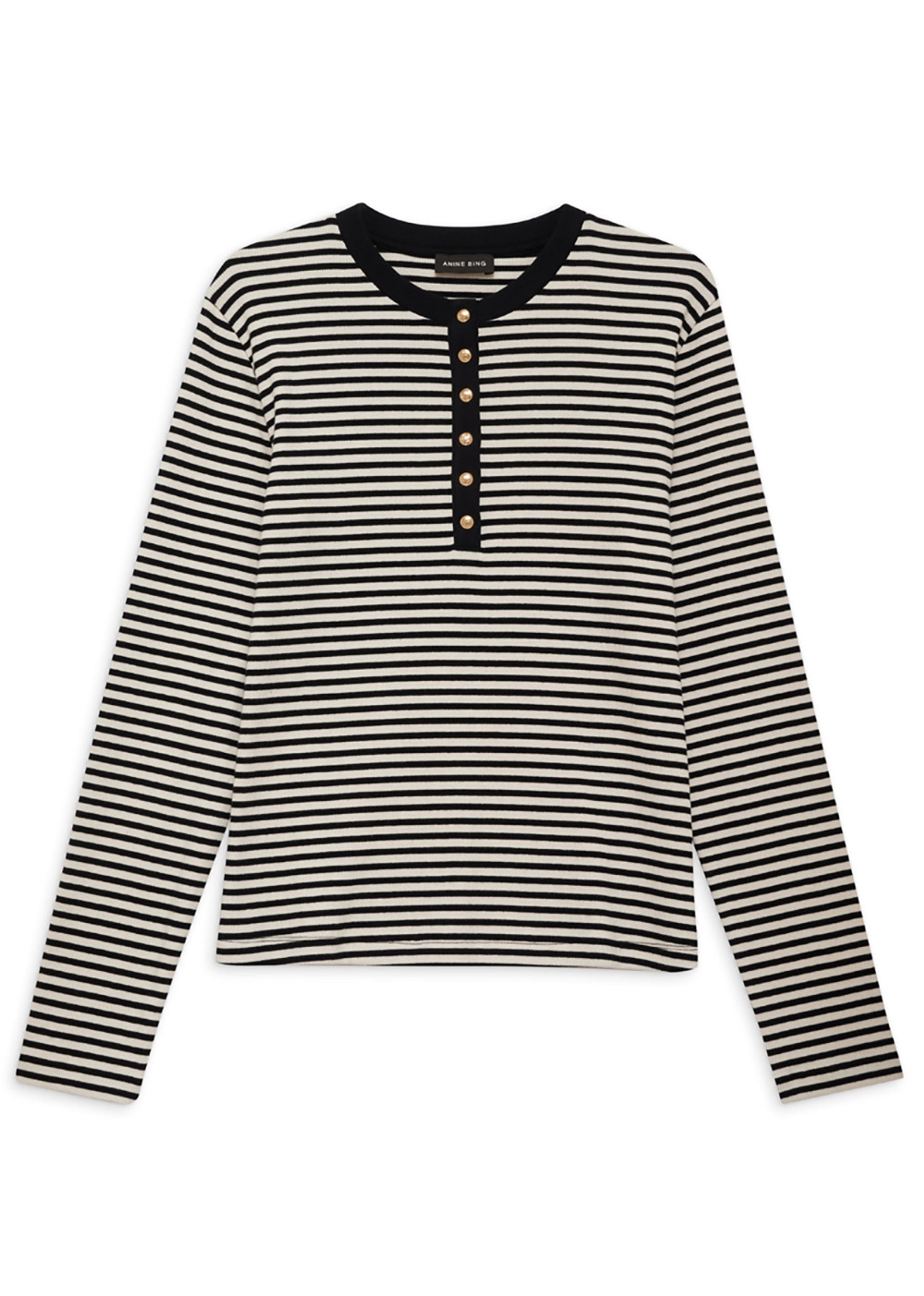 Anine Bing - Blouse - Alessia Long Sleeve Tee - Cream & Black Stripe