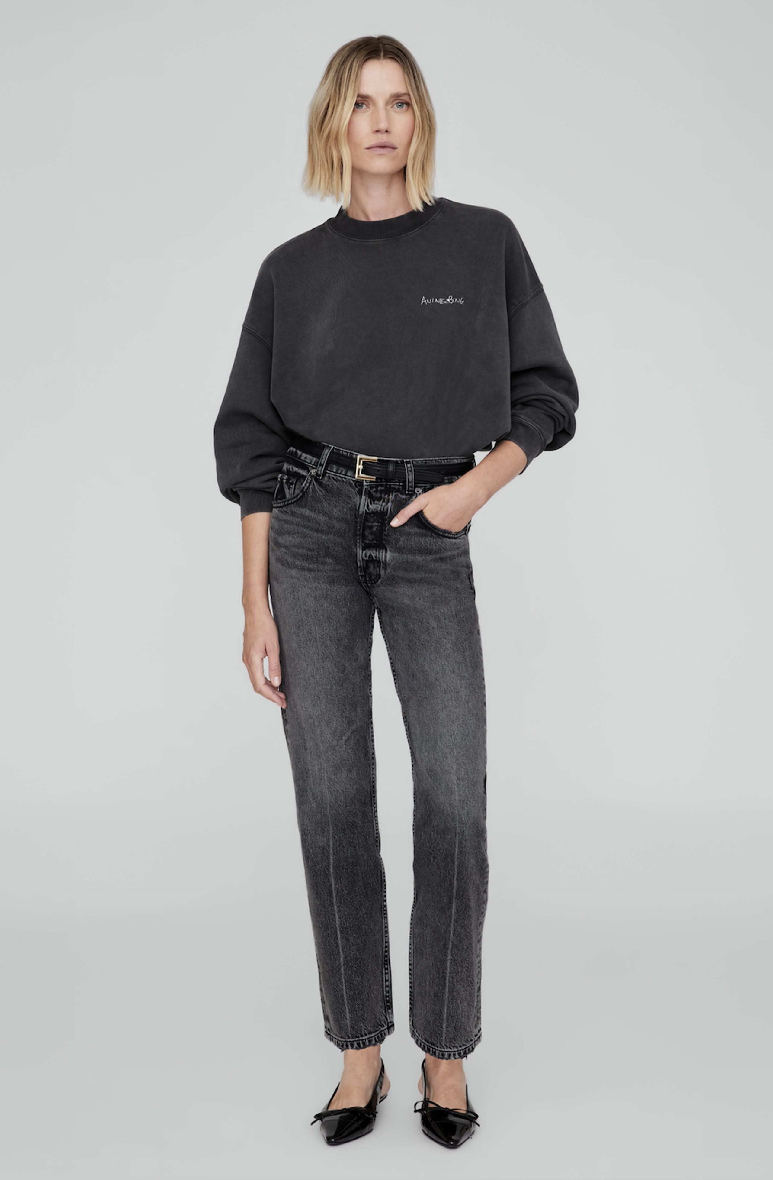 Anine Bing - Mikina - Jaci Sweatshirt - Lyrics Washed Black