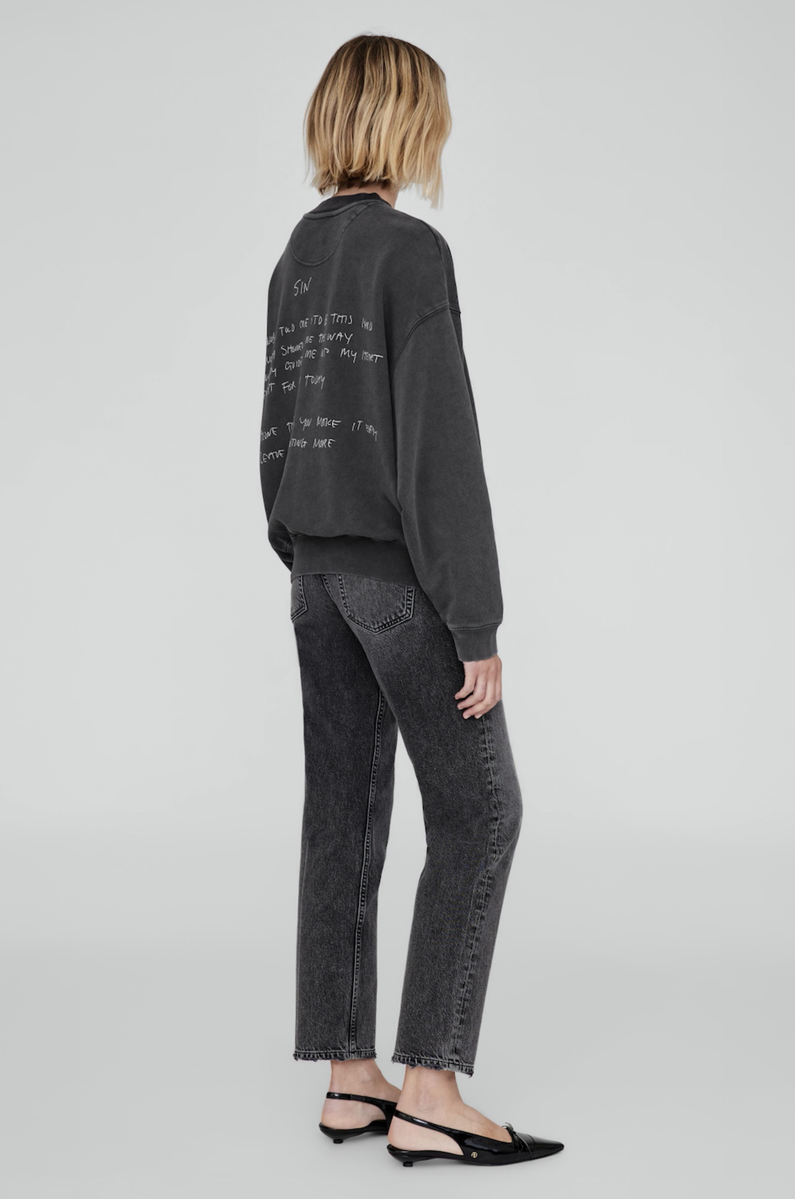 Anine Bing - Mikina - Jaci Sweatshirt - Lyrics Washed Black