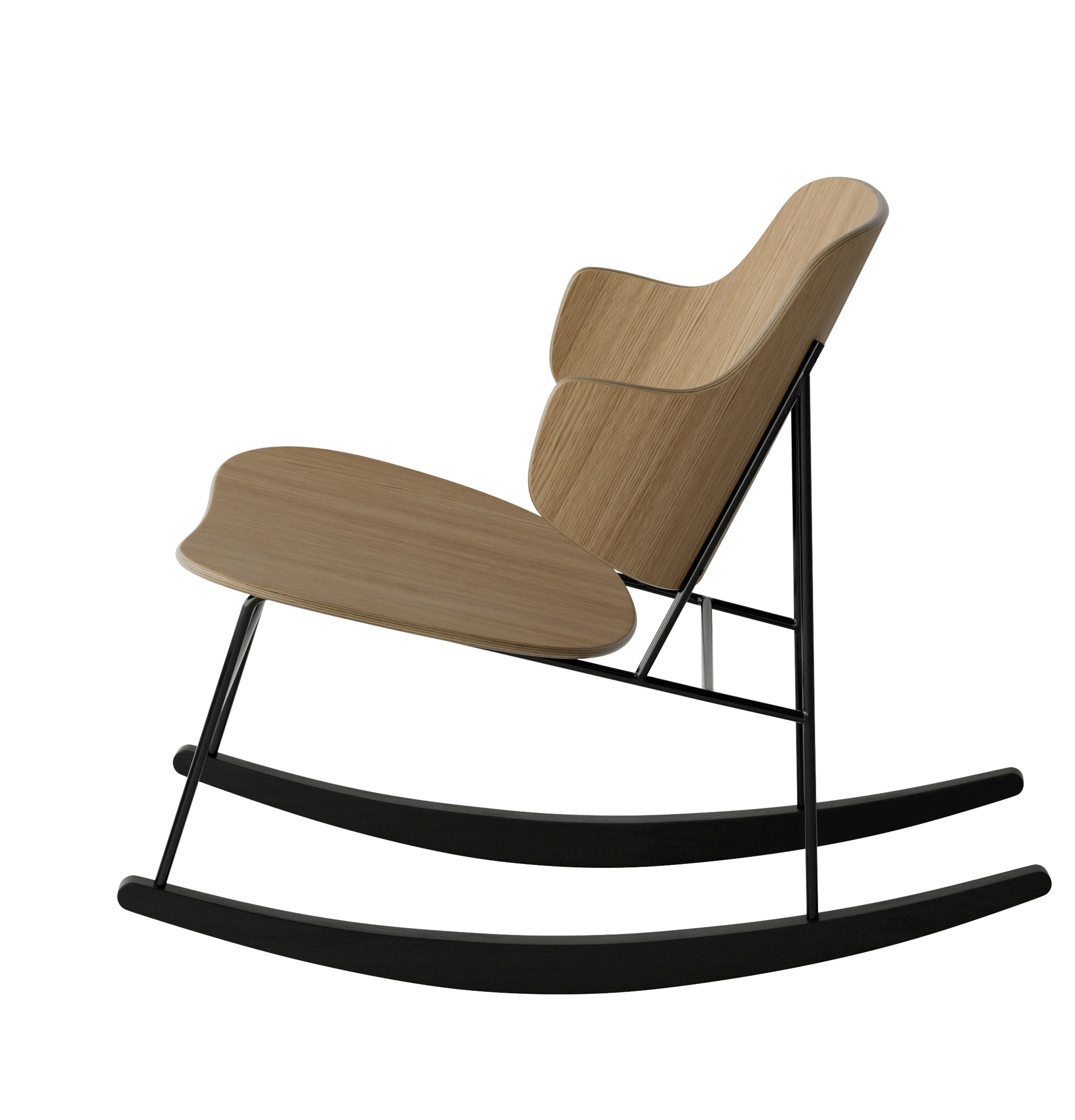 Audo Copenhagen - Vægtæppe - The Penguin Rocking Chair Black Steel Base - Black steel base / Natural oak seat and back
