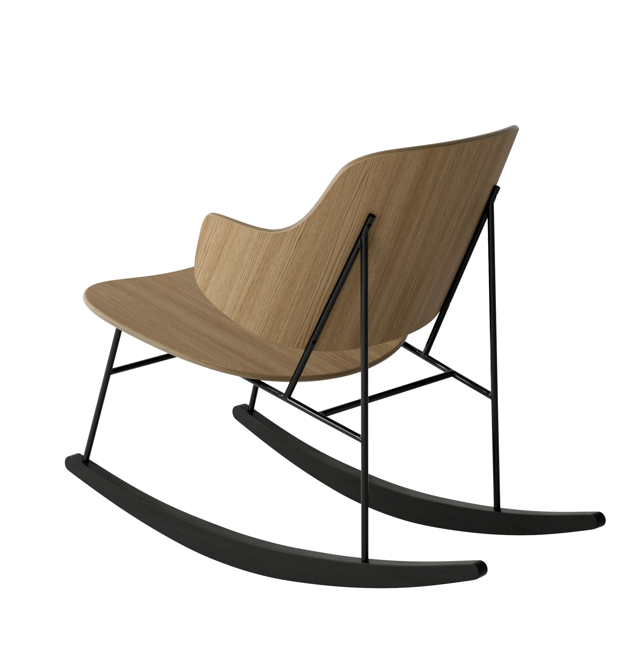 Audo Copenhagen - Vægtæppe - The Penguin Rocking Chair Black Steel Base - Black steel base / Natural oak seat and back