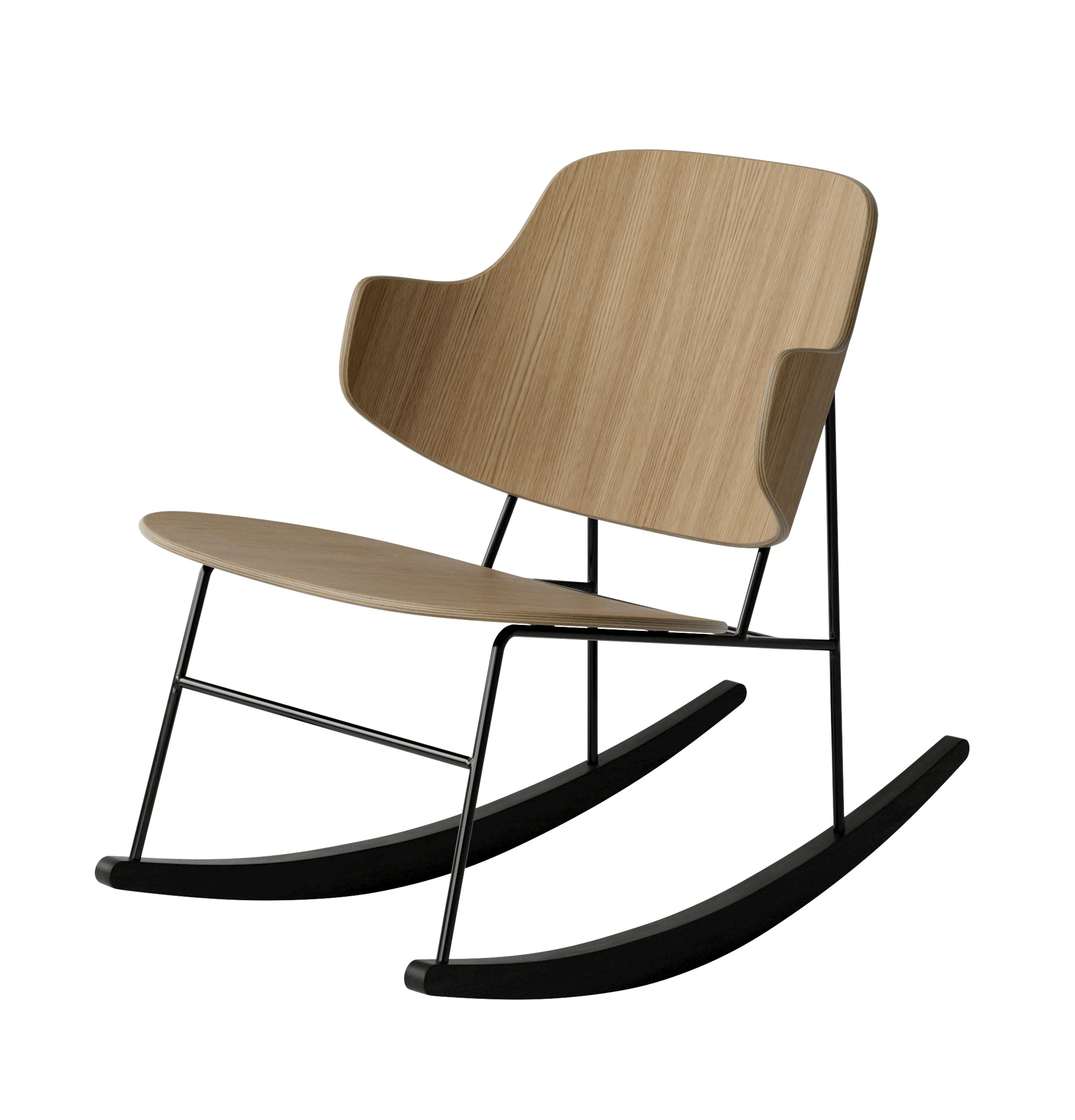 Audo Copenhagen - Vægtæppe - The Penguin Rocking Chair Black Steel Base - Black steel base / Natural oak seat and back