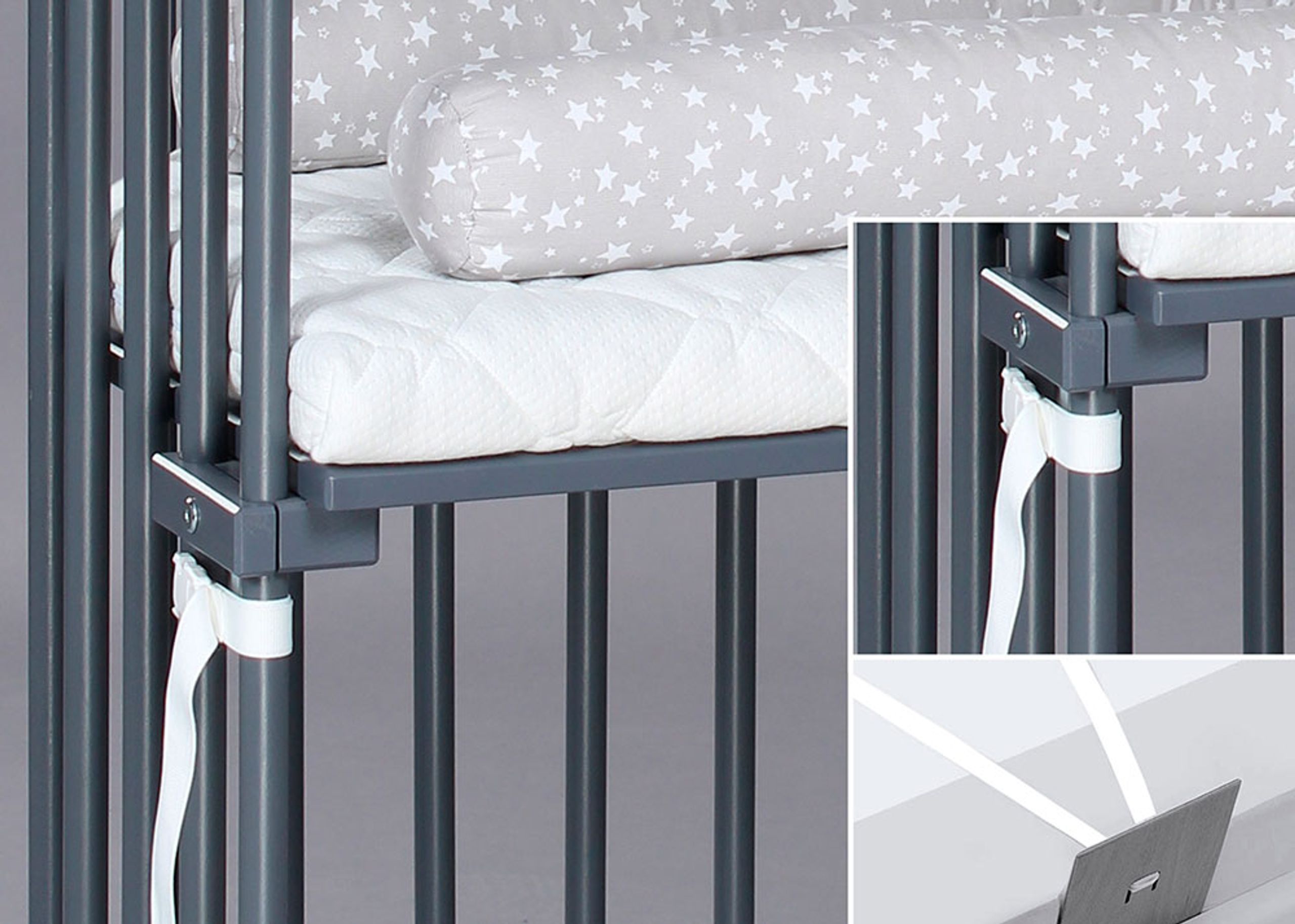 Babybay - Bedside Crib - Babybay - Boxspring Co-Sleeper - Grå Lakeret