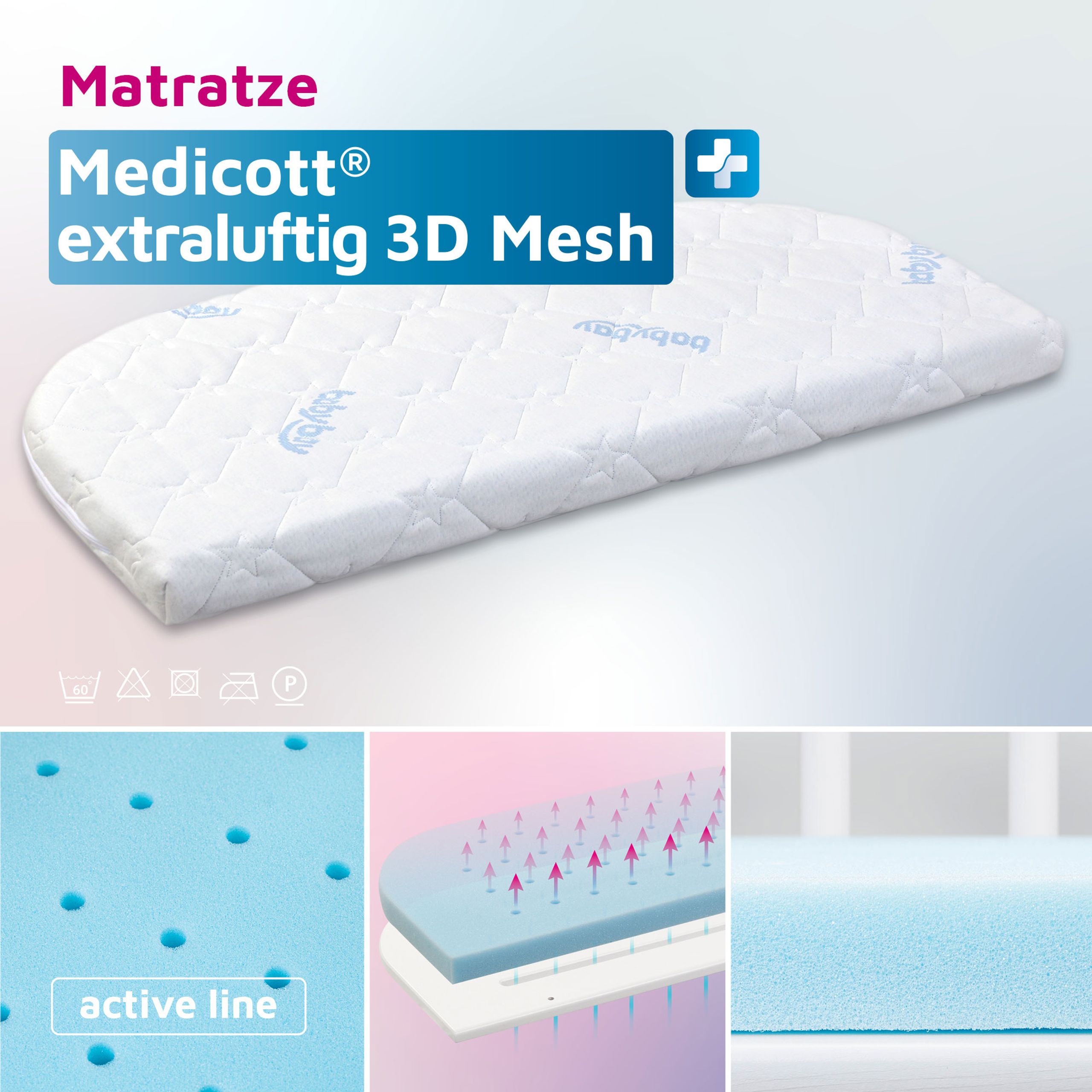 Babybay - Materac dziecięcy - MediTex® Extra Airy 3D Mesh - Suitable for model Maxi, Boxspring and Comfort Plus