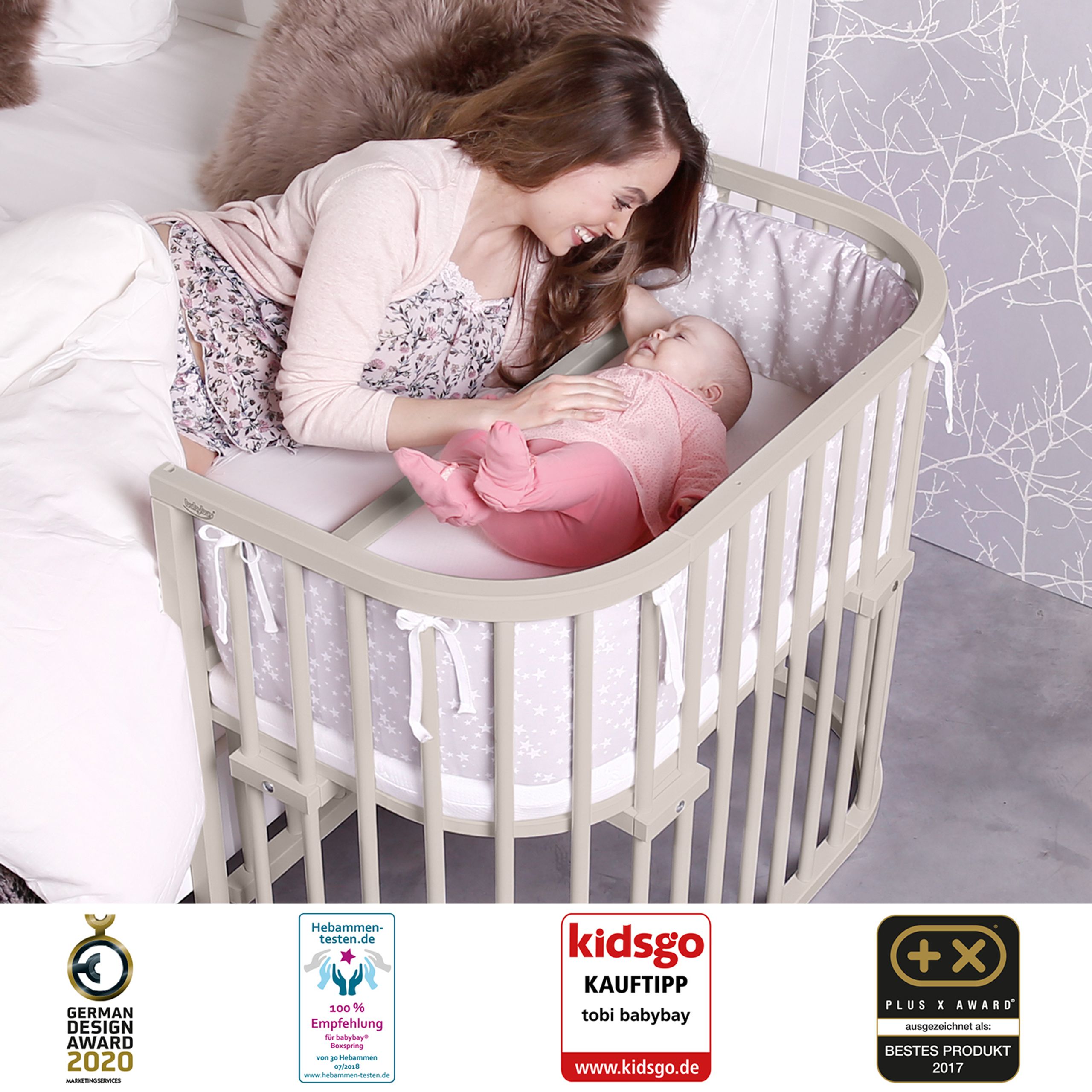 Babybay - Barnsäng - Maxi Comfort Plus Co-sleeper - Beige Lackiert