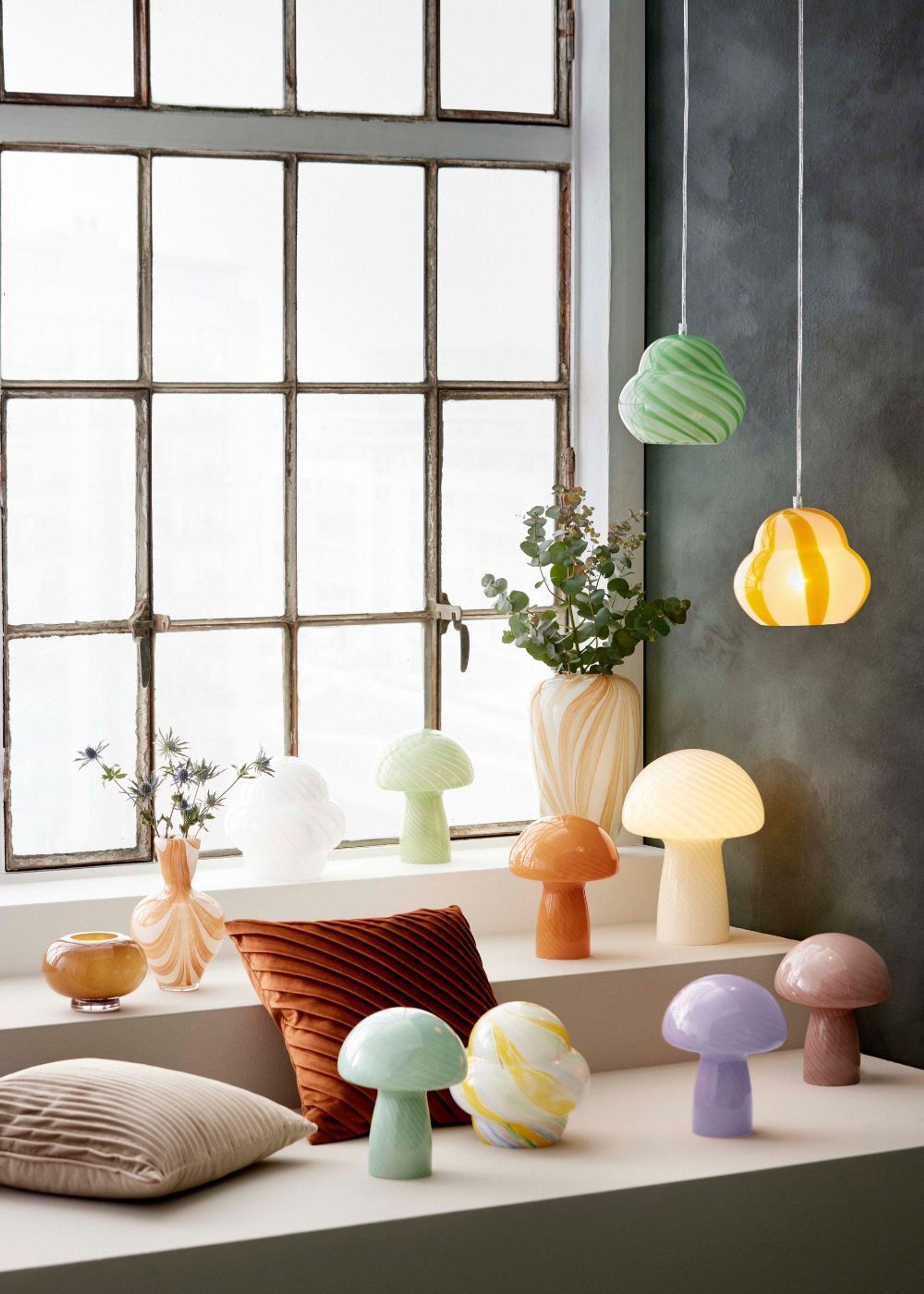 Bahne - Pendel - Pendant Glass Lamp with stripe - Green