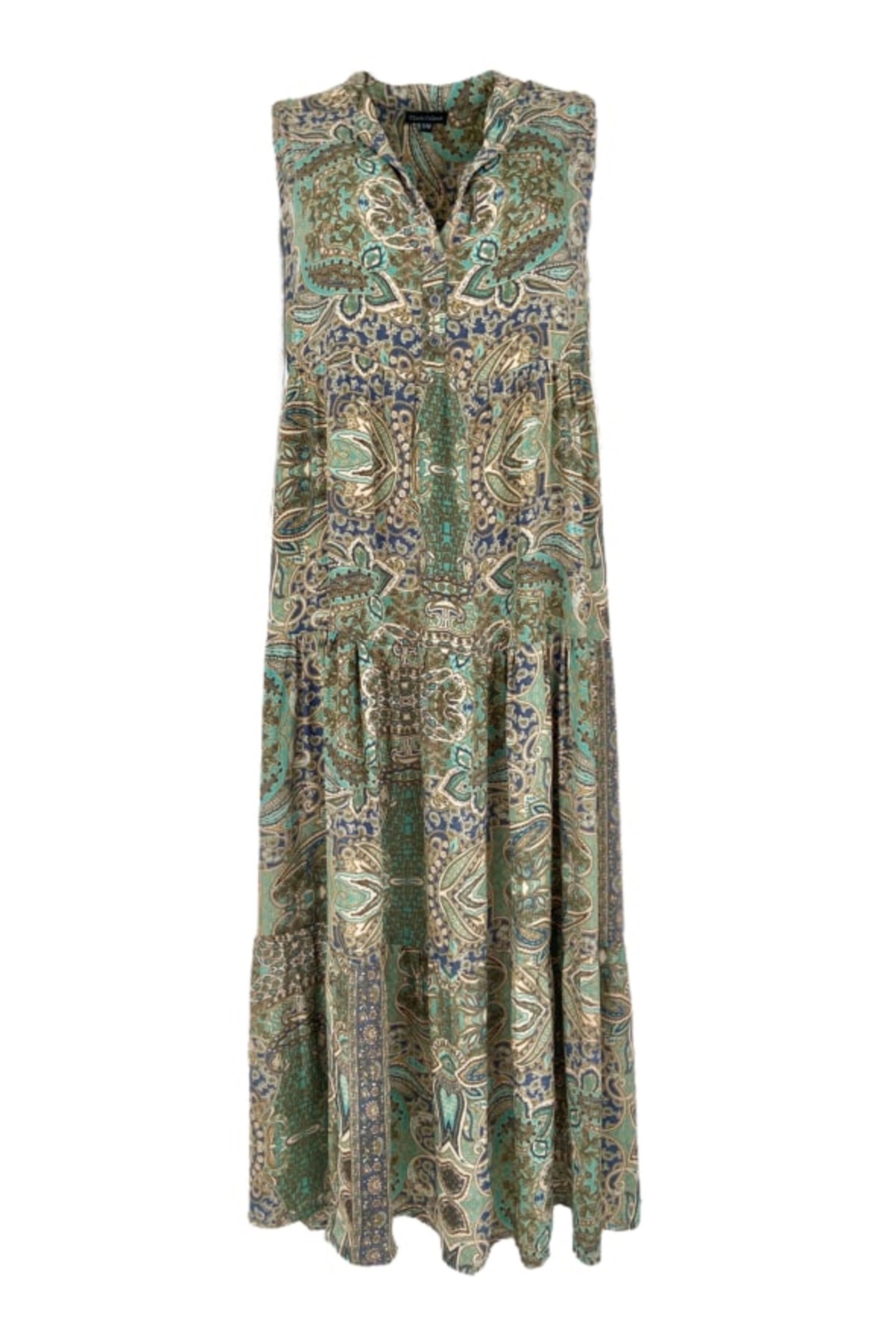 Black Colour - Kjole - LUNA Sleeveless Boho Dress - Green Paisley